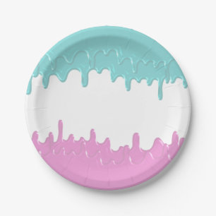 Paint Drips Gender reveal Pink Blue Paper Plate