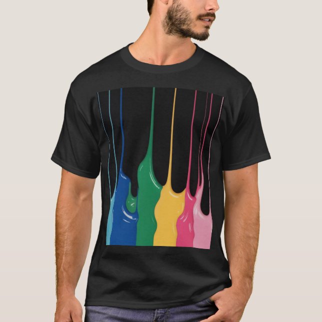 paint drips of pink, yellow, green and blue drippi T-Shirt (Front)