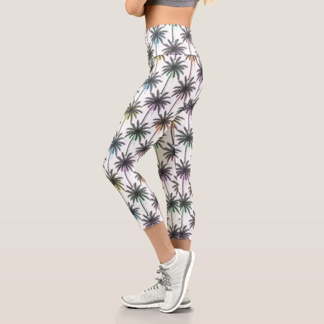 Paint Drop Palm Tree Pattern Capri Leggings (Left)