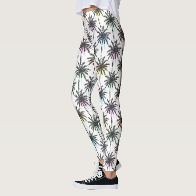 Paint Drop Palm Tree Pattern Leggings (Left)