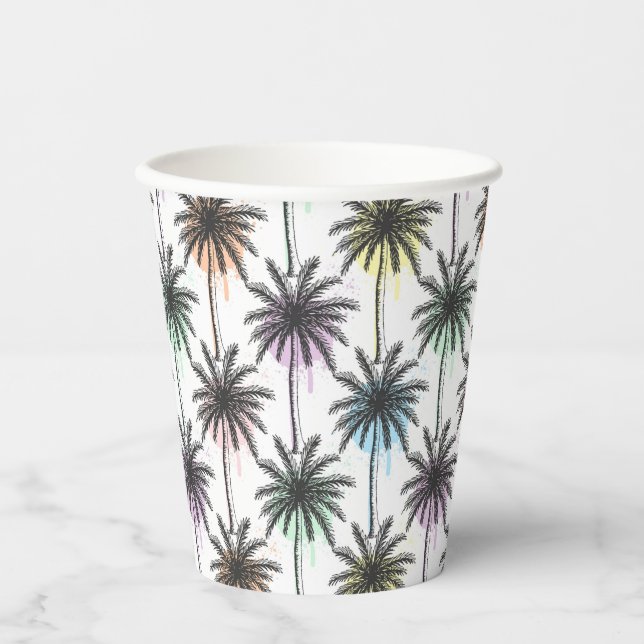 Paint Drop Palm Tree Pattern Paper Cups (Front)