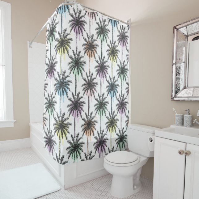 Paint Drop Palm Tree Pattern Shower Curtain (In Situ)