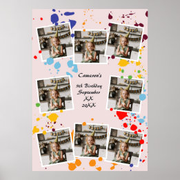 Paint Drops 9th Birthday Party Photo Collage Poster