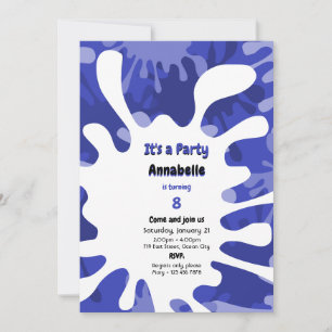 Paint Drops It's A Party Blue Art Birthday Party Invitation