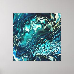 Paint flowing waves Aqua Black, Emerald Canvas Print