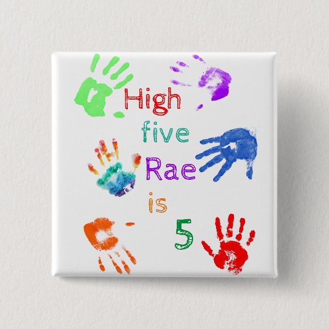 Paint Handprints Birthday with Personalised Name   15 Cm Square Badge (Front)