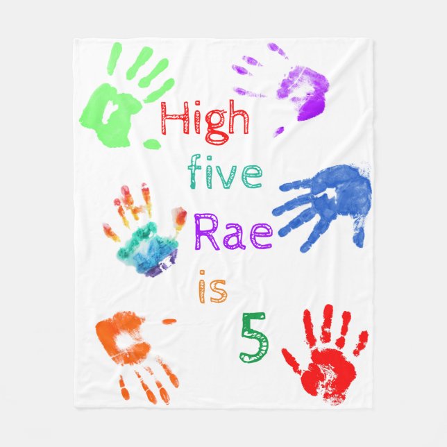 Paint Handprints Birthday with Personalised Name  Fleece Blanket (Front)