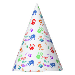 Paint Handprints Birthday with Personalised Name Party Hat