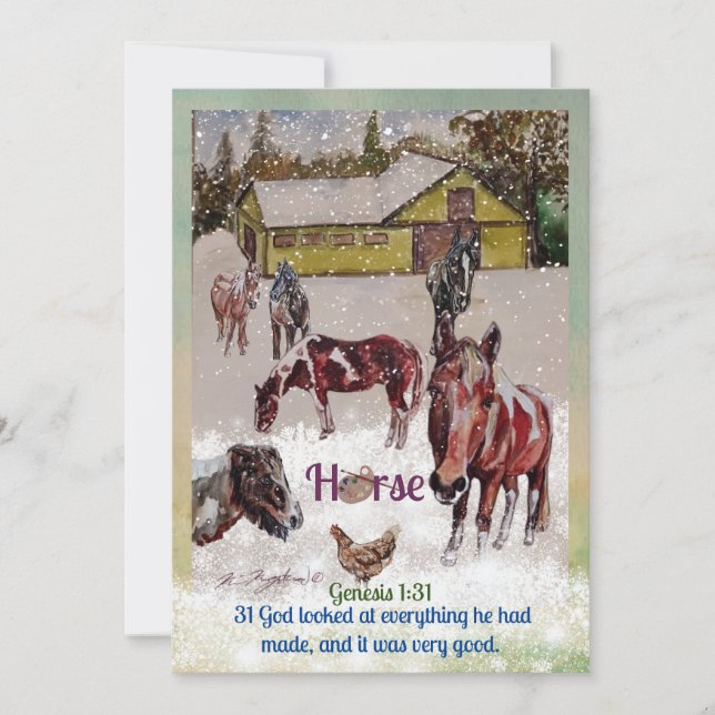 paint horse, artist pallet, winter  holiday card (Front)