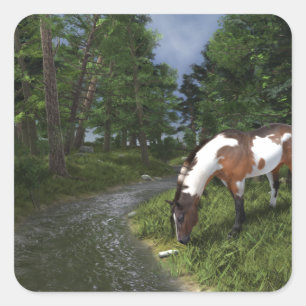 Paint Horse by Forest Stream Square Sticker