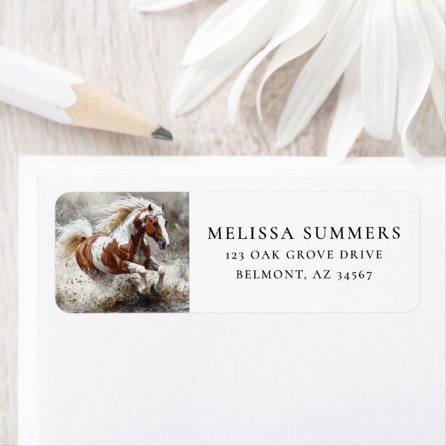 Paint Horse Galloping Art Return Address (Insitu)