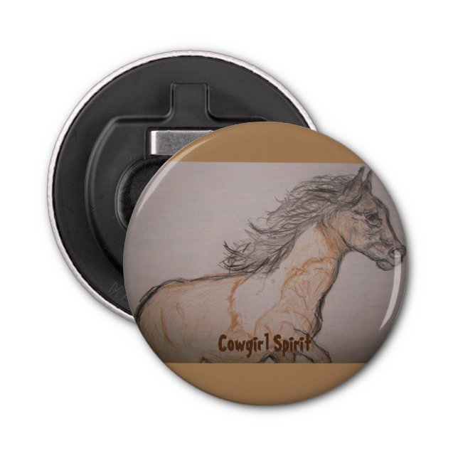 Paint Horse Galloping Cowgirl Spirit Bottle Opener (Front)