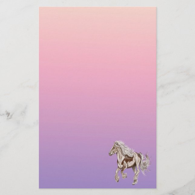 Paint Horse Galloping Pastel Stationery Paper (Front)