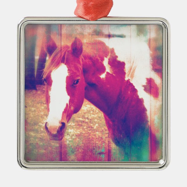 Paint Horse Grunge Metal Tree Decoration (Front)