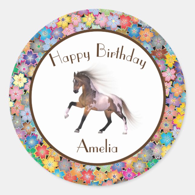 Paint Horse Happy Birthday Custom Classic Round Sticker (Front)