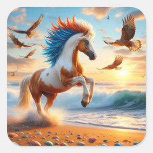 Paint Horse Hawks Ocean Square Sticker