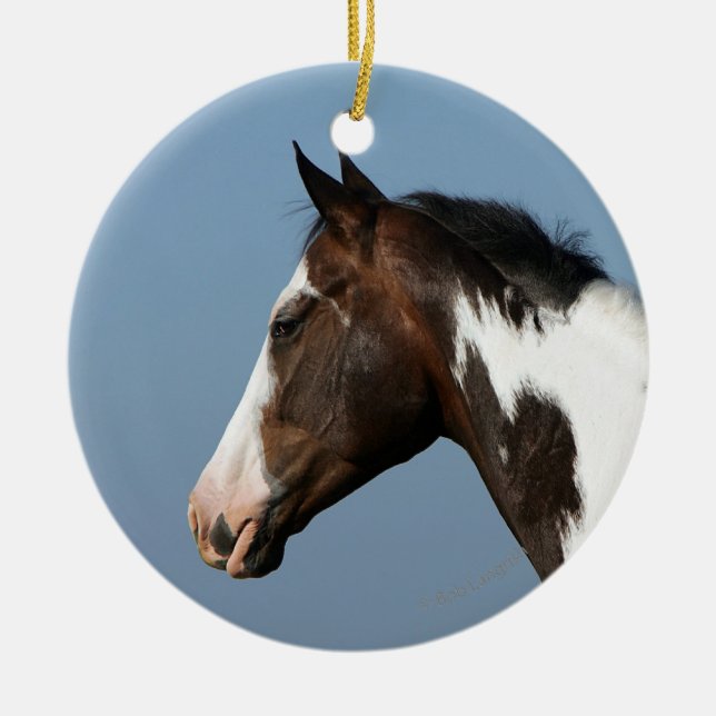 Paint Horse Headshot 1 Ceramic Tree Decoration (Front)