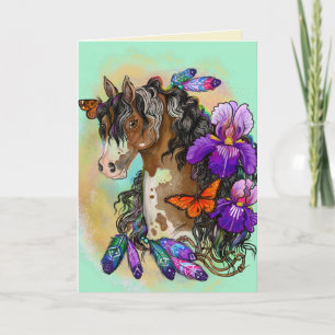 Paint Horse Mustang with Iris and butterflies Card
