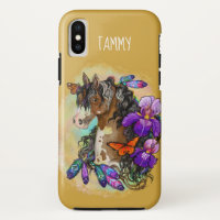 Paint Horse Mustang with Iris and butterflies