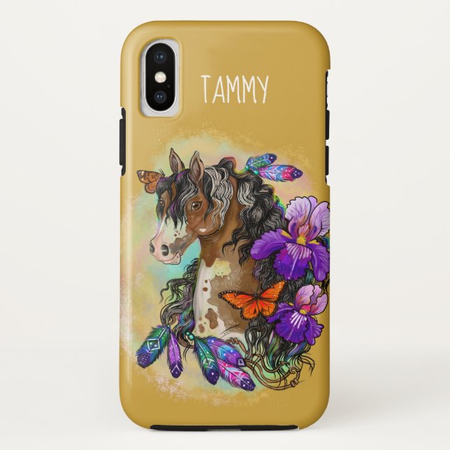 Paint Horse Mustang with Iris and butterflies Case-Mate iPhone Case (Back)