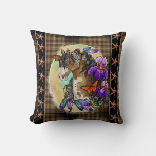 Paint Horse Mustang with Iris and butterflies  Cushion