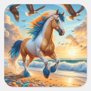 Paint Horse Ocean Eagles Square Sticker