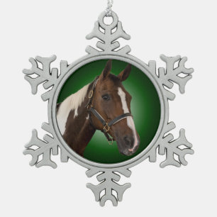Paint Horse on Green Snowflake Ornament