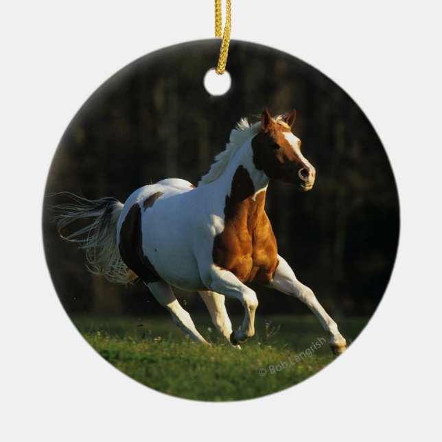 Paint Horse Running Fast Ceramic Tree Decoration (Front)