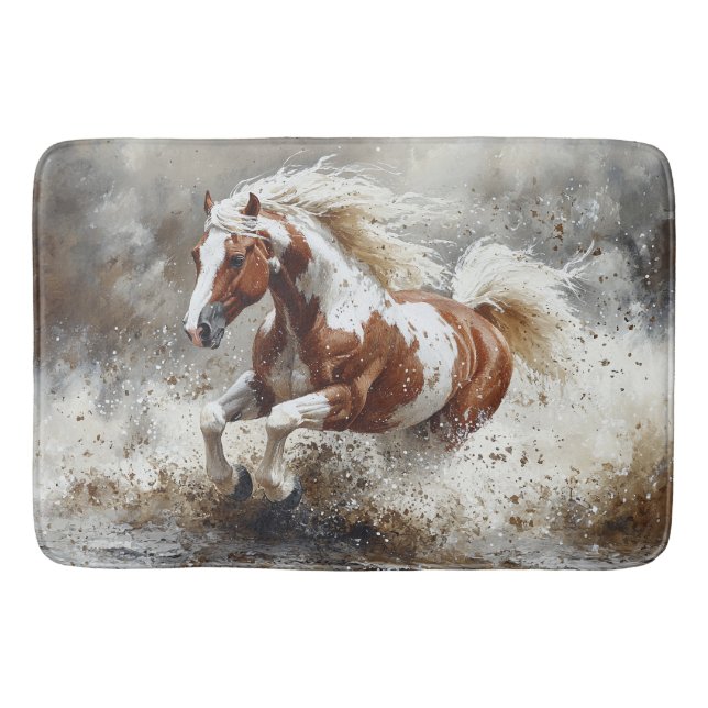 Paint Horse Running Through Water Bath Mat (Front)