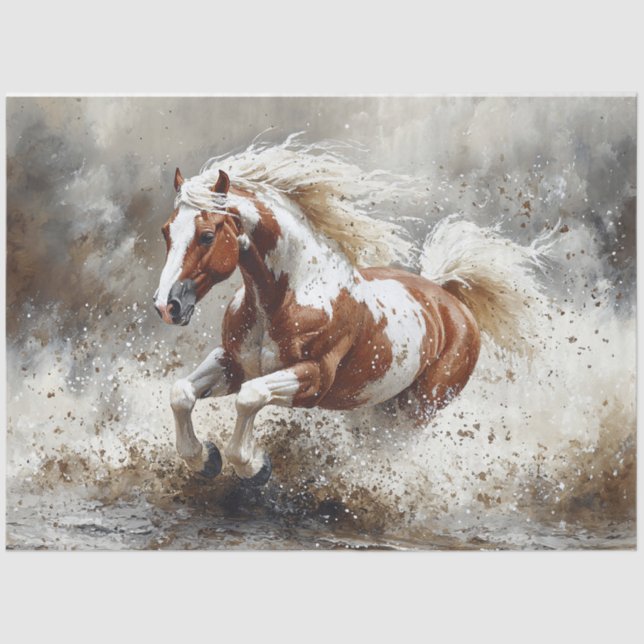Paint Horse Running Through Water Decoupage Tissue Paper (Front)