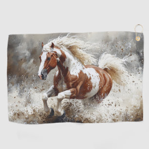 Paint Horse Running Through Water Golf Towel