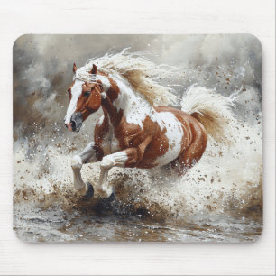 Paint Horse Running Through Water Mouse Mat