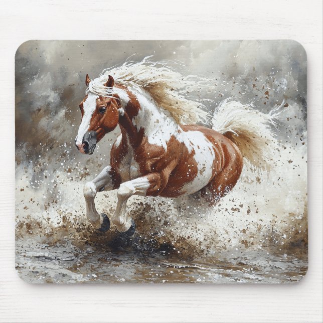 Paint Horse Running Through Water Mouse Mat (Front)