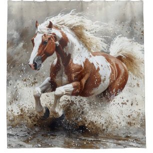 Paint Horse Running Through Water Shower Curtain