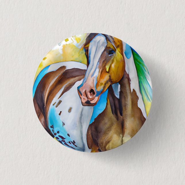 Paint Horse Watercolor 3 Cm Round Badge (Front)