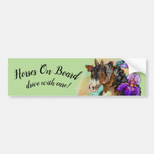 Paint Horse with Flowers, Horse Trailer Bumper Sticker