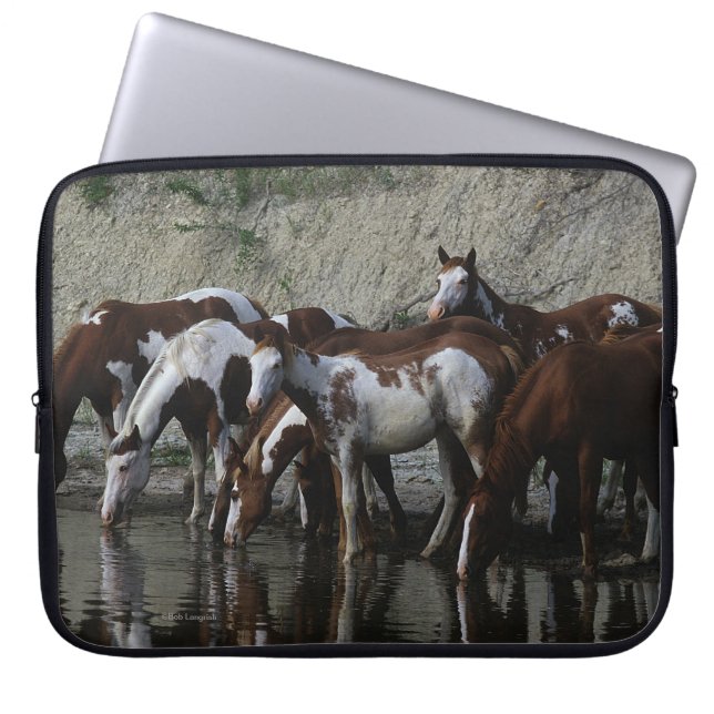 Paint Horses Drinking Laptop Sleeve (Front)