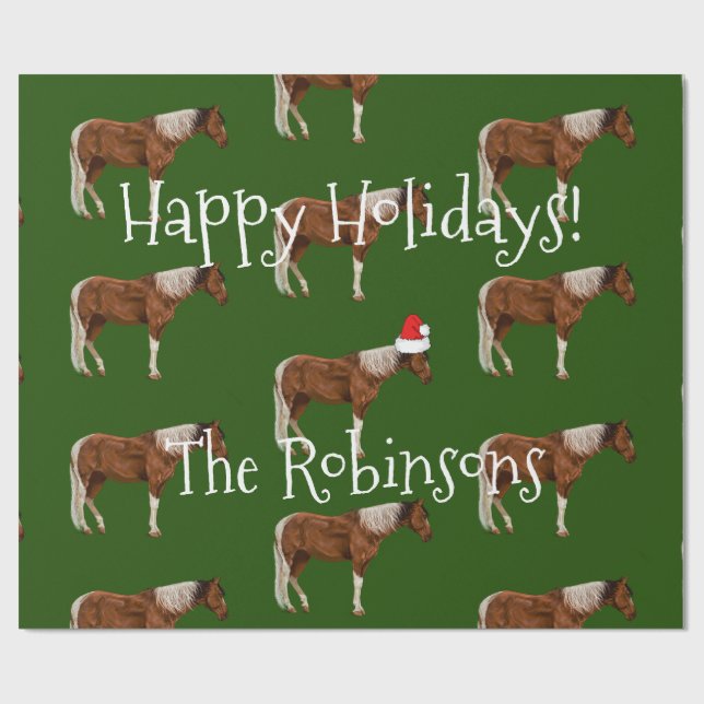 Paint Horses & Red Santa Hat Christmas Wrapping Paper (Flat)
