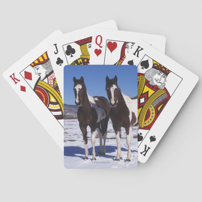 Paint Horses Standing in the Snow Playing Cards (Back)