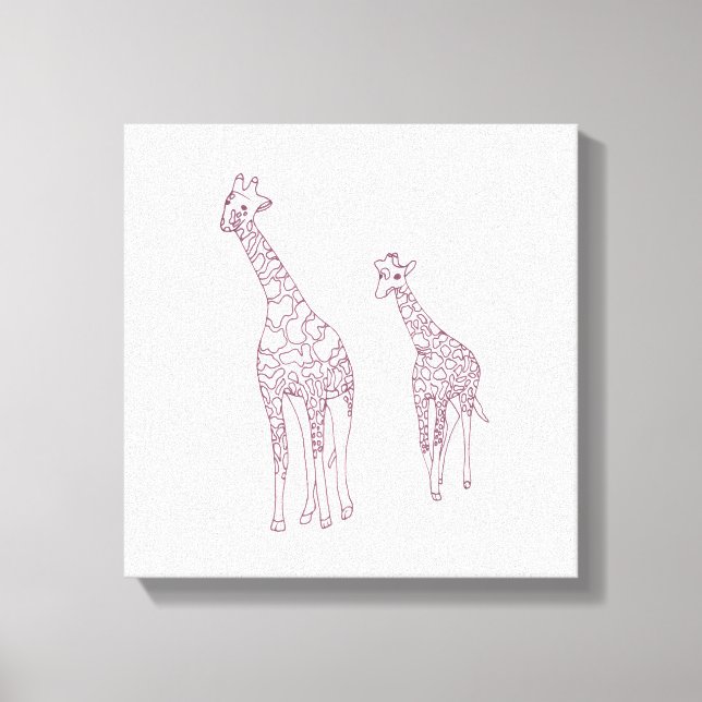 Paint It Mother and child giraffes outline drawing Canvas Print (Front)
