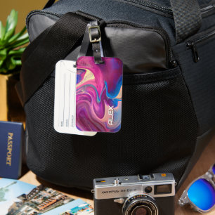 Paint Marbling Effect – Pink, Blue & Cream Swirl Luggage Tag