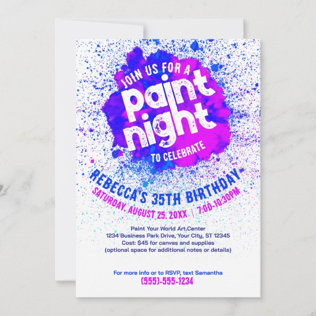 Paint Night Birthday Invite - Blue (Front)
