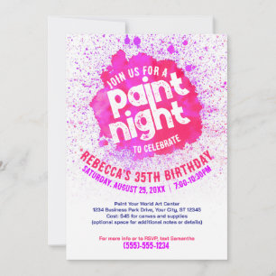 Paint Night Birthday Invite - Hot Pink