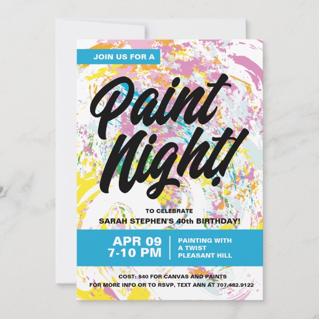 Paint Night Birthday Party Invitation (Front)