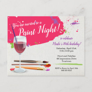 Paint Night, Paint and Sip Wine Glass Canvas Party Invitation