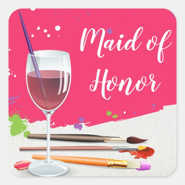 Paint Night, Paint and Sip Wine Glass Canvas Party Square Sticker (Front)