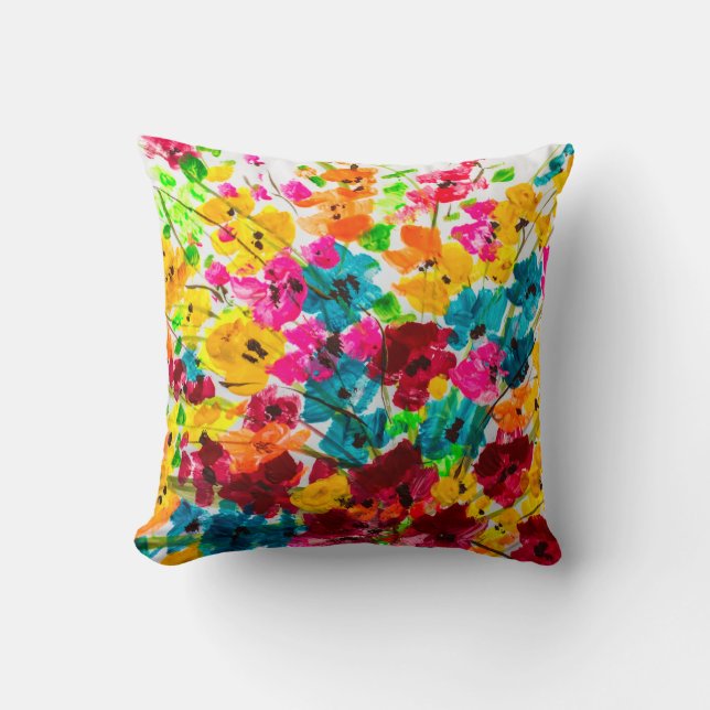 paint painting flowers texture, painting bright fl cushion (Front)