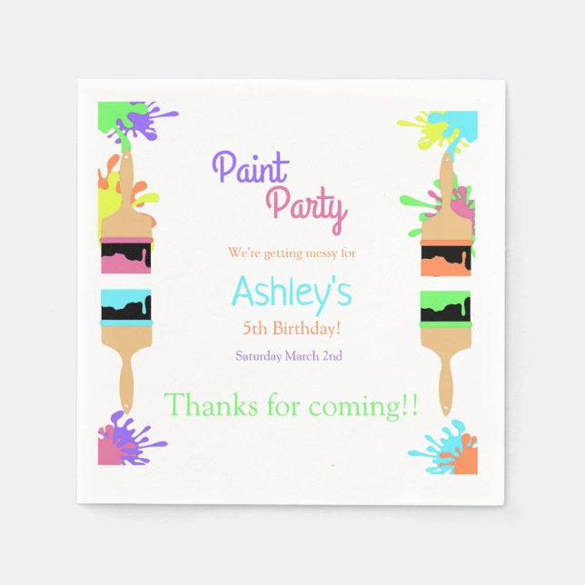 Paint Party Invitation, Art Party, Birthday  Napkin (Front)