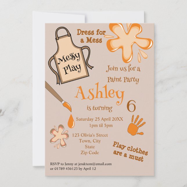 Paint Party Messy Play Party Invitation (Front)