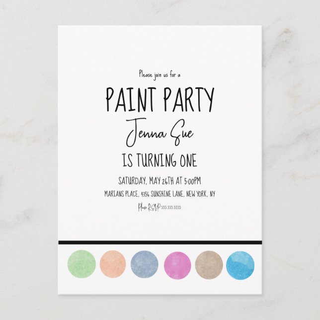 Paint Party Watercolor Palette Art Birthday Postcard (Front)